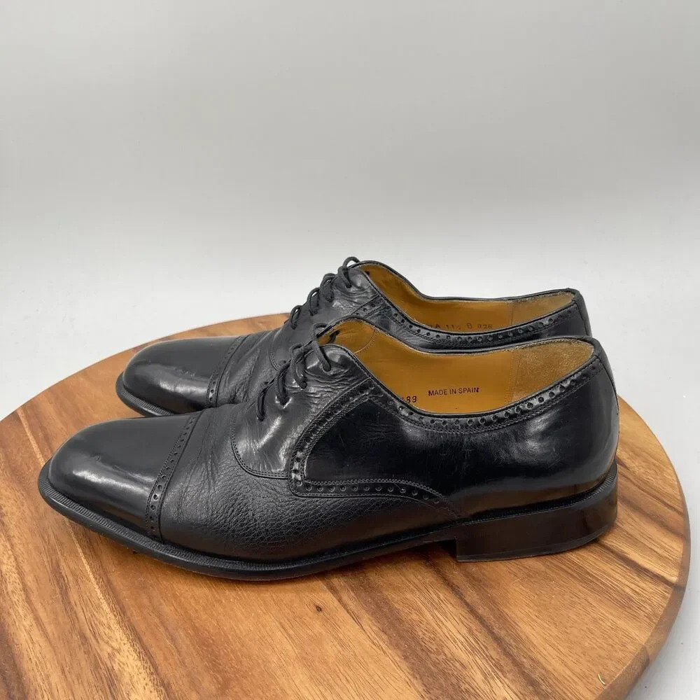 Mezlan Nicola Oxfords Mens Size 11.5 B Black Leather Cap Toe Pebbled Dress Shoe
